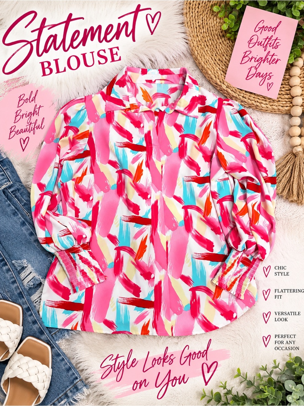 Bright Pink Abstract Print Blouse